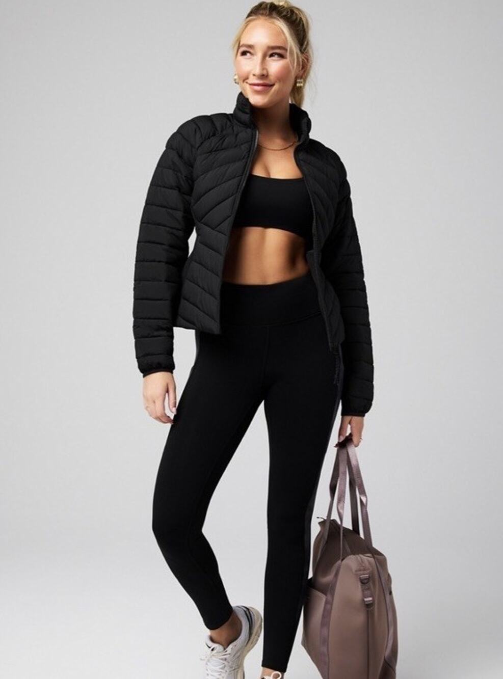 Fabletics Lightweight Adventure Puffer Jacket Black Womens Size XS